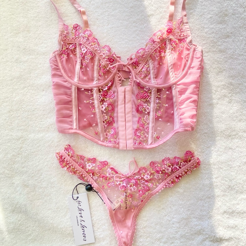 For Love and Lemons Fan Floral Bustier and Thong SET